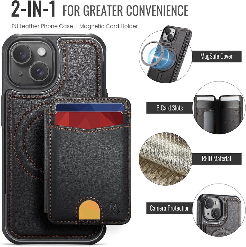 Usroom for iPhone 15 Plus Detachable Wallet Case with Card Holder, 2 in 1 RFID Blocking Credit Slots Kickstand Shockproof Phone Wallet for iPhone 15 Plus 6.7" Black - Image 4